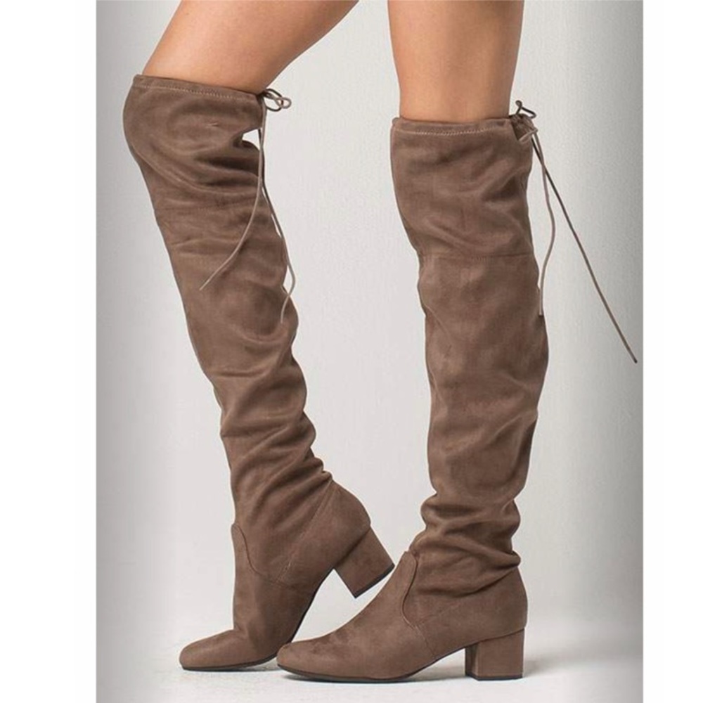 Taking Over The World TAN OTK Kitten Slouch Boot - Picture 2 of 7
